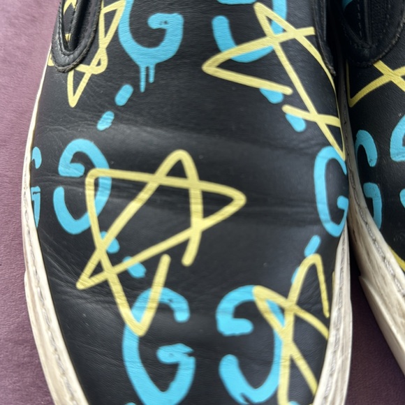 AUTHENTIC GUCCI GHOST GG GRAFFITI LEATHER SLIP ON SNEAKER SZ40 - Picture 5 of 9